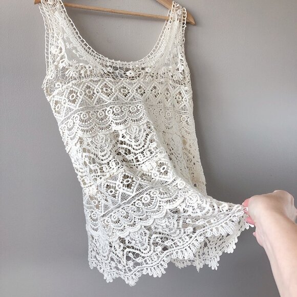 Solitaire knit cream tank top blouse medium - Picture 2 of 15